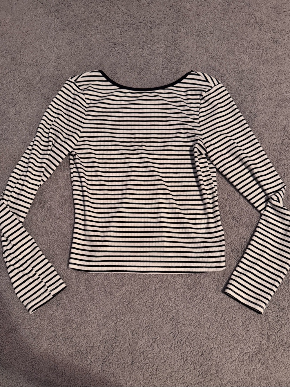 Striped Long Sleeve Open Back Top